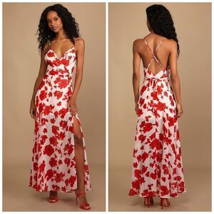 NWT Lulu's Red Floral Maxi Dress